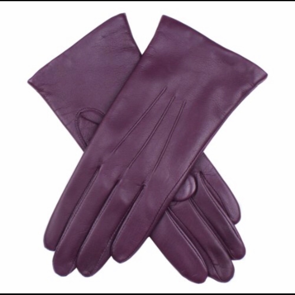 Plum leather gloves, fleece lined